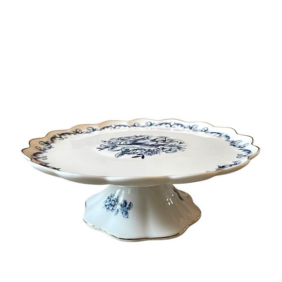 Eaton Fine Dining Blue Floral Bird Porcelain Pedestal Cake Plate 10.5in New - Picture 5 of 16
